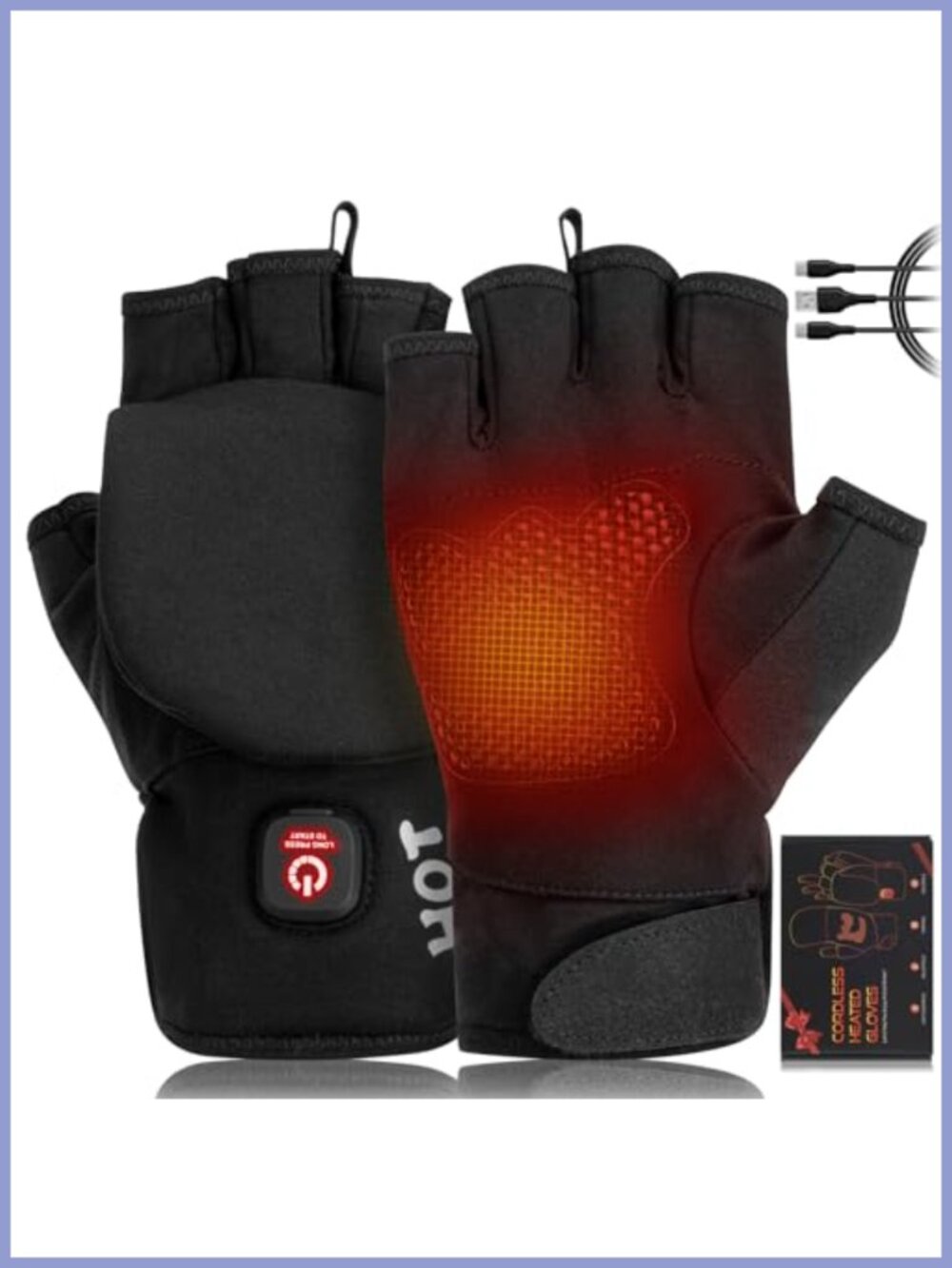 Rechargeable Heated Gloves 2-in-1 Full & Half Finger Touchscreen Winter